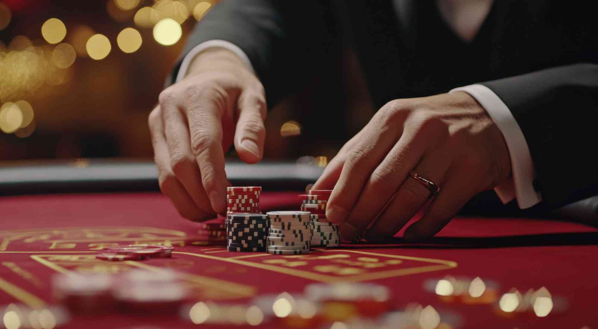 a man makes a bet in baccarat