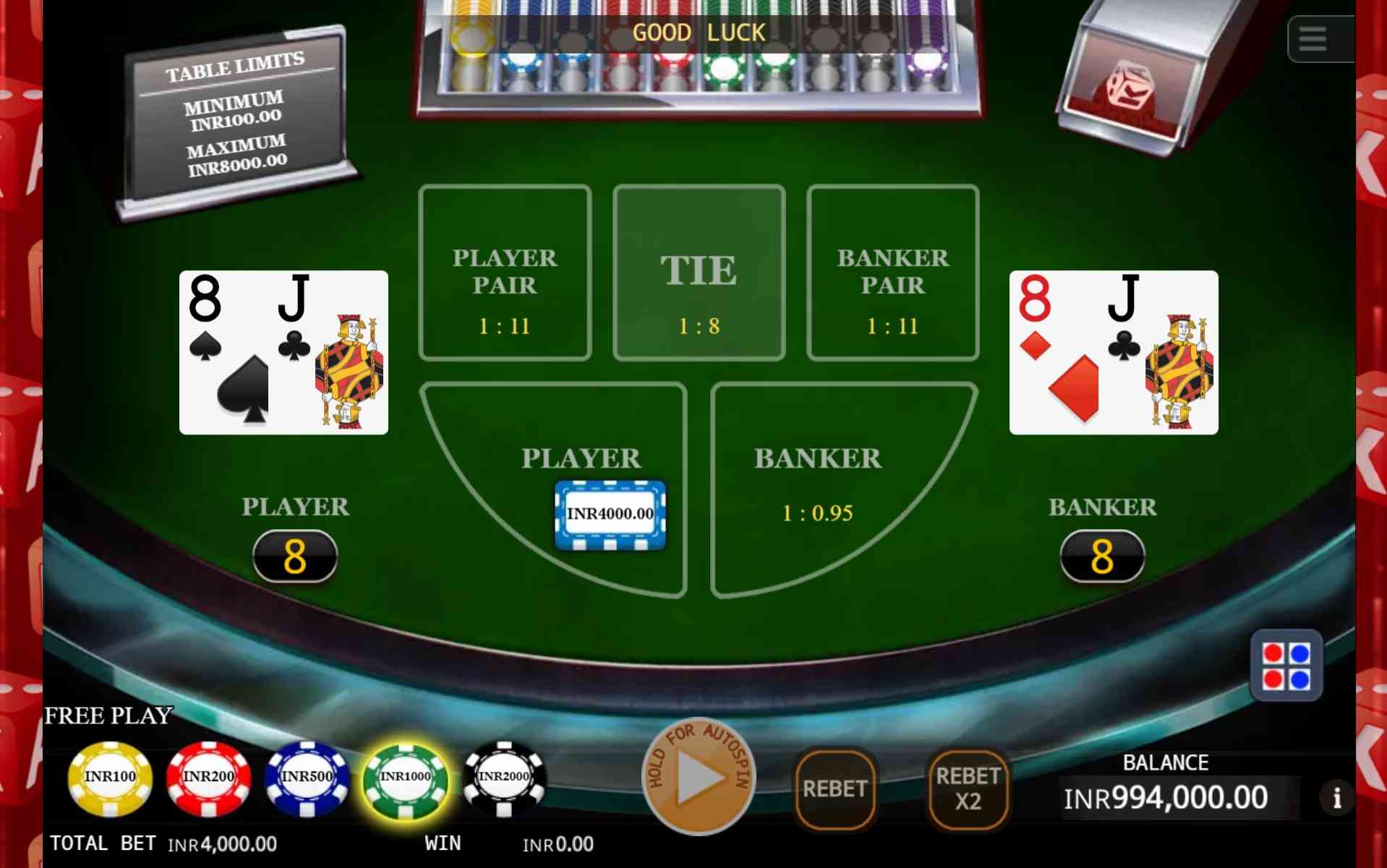 baccarat table online