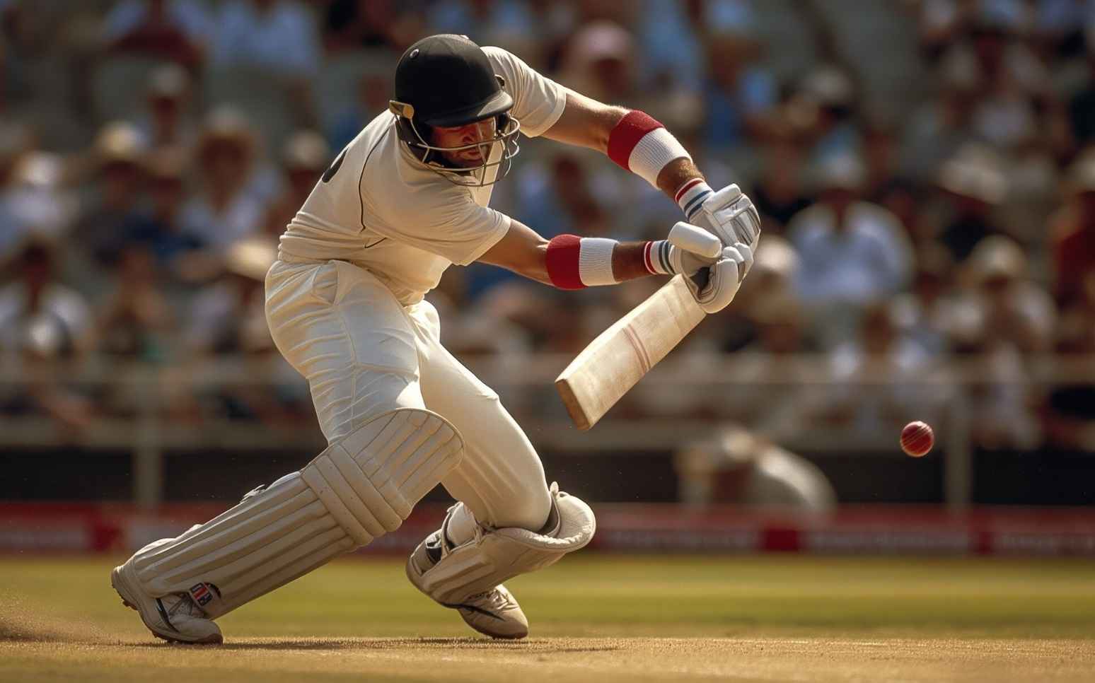 Cricket batter playing a defensive shot during a match
