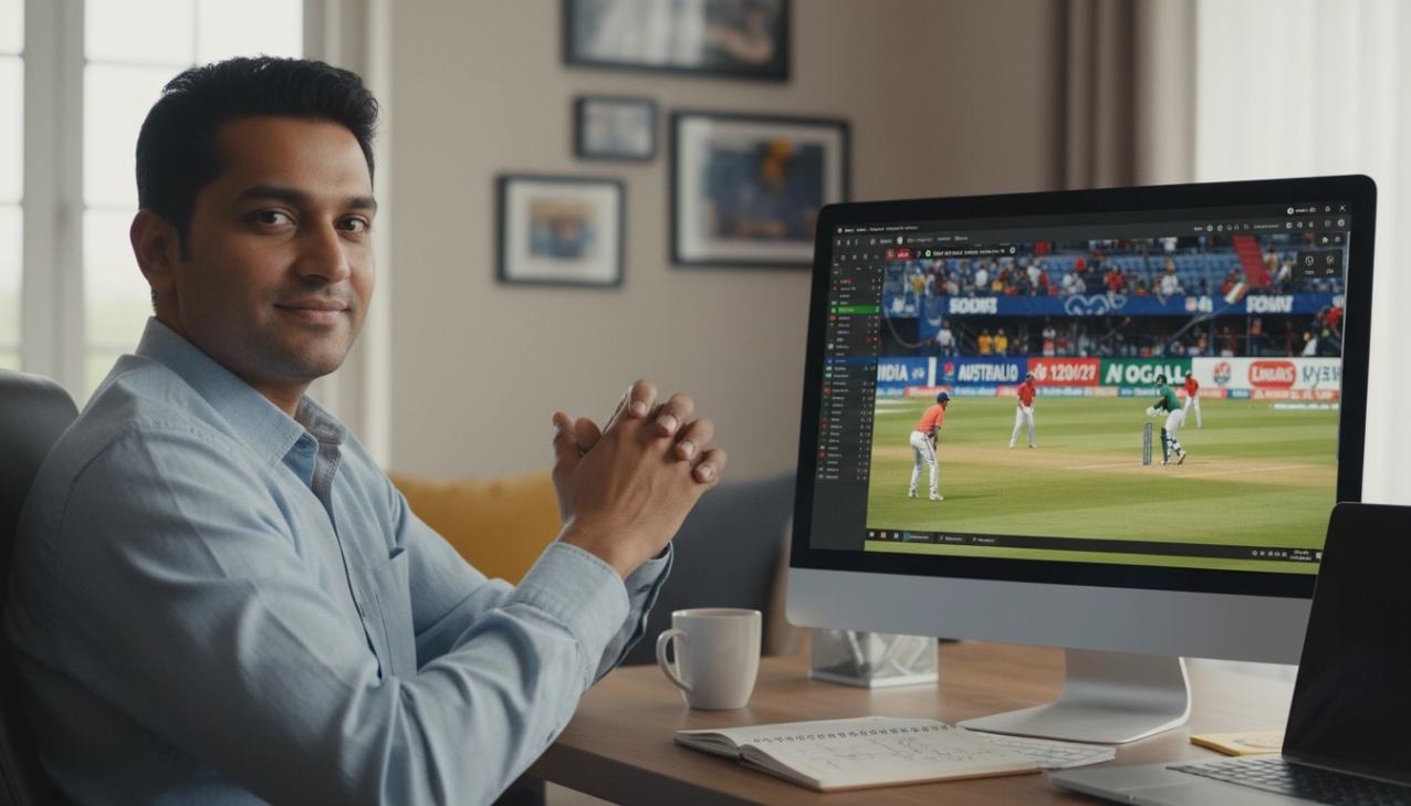 A man analyzes a cricket game