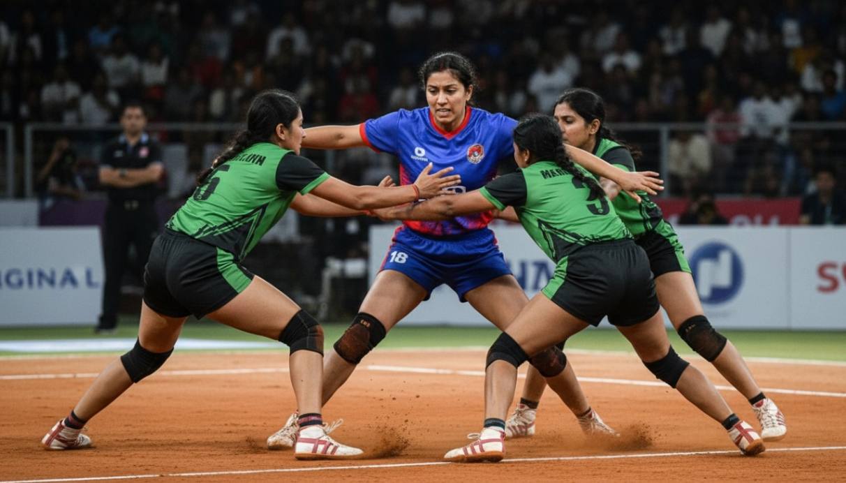 a game moment in kabaddi in defense