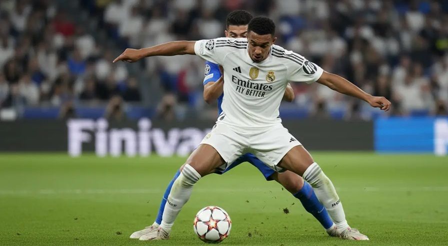 A Real Madrid player defends himself in the match